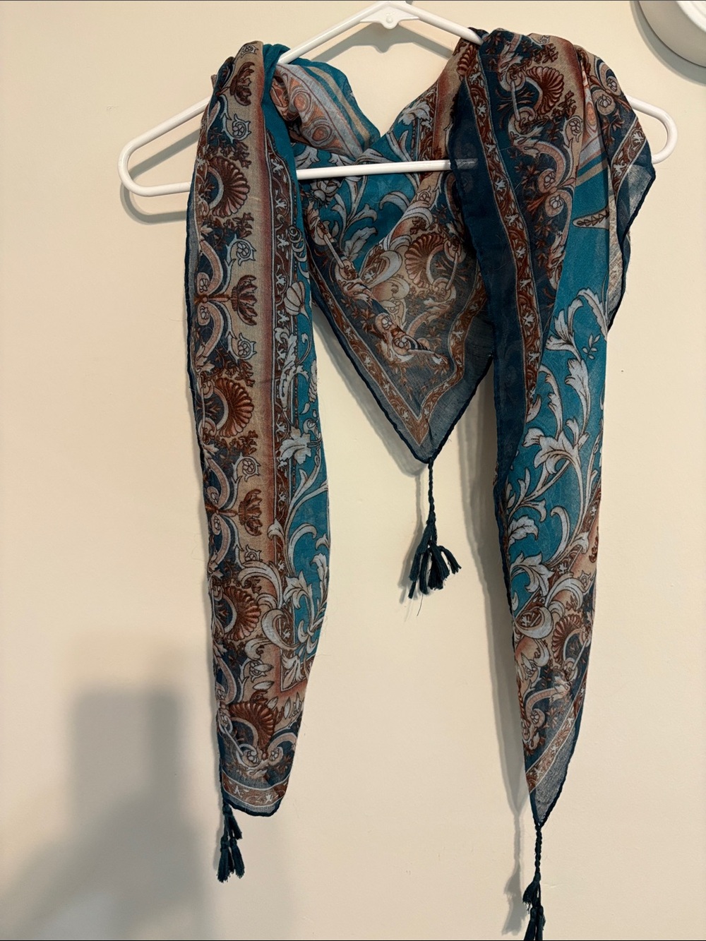 Sheer Square Scarf with Tassels. Beautiful Design, can be Worm Many Ways.